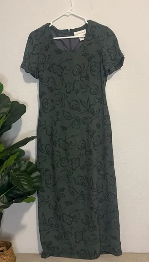 Vintage 90s casual corner empire waist dress 100% silk Green floral thumbnail 1