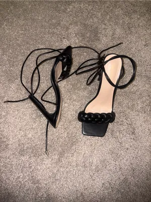 Braided Strap Black Lace-Up Heeled Sandals by Cathy Din size 7 thumbnail 3