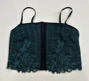 Aerie Lace Crop Top Small Green Sheer Floral Longline Top thumbnail 1