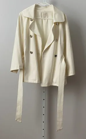 Chico's‎ 1 Cream Double Breasted Belted Trench Jacket Short Coat 3/4 Sleeve thumbnail 1