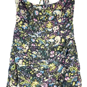 ZARA Floral Mini Dress Large Ruched Bodycon Halter Sweetheart Paisley Print thumbnail 9