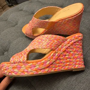 Marc Fisher Pink and Orange Woven Espadrille Wedge thumbnail 5