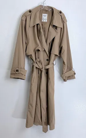 Abercrombie & Fitch Tan Trench Coat Water Resistant Belted XL thumbnail 1
