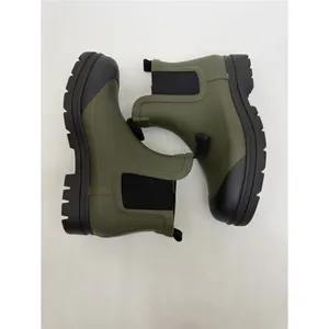 Hunter Women 5 Olive Green Black Cap Toe Chelsea Ankle Rain Boots Lug Sole thumbnail 8