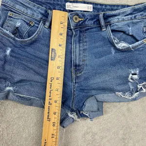 Zara Shorts Womens 4 Blue Zip Fly‎ Denim Jean Cut Off Low Rise Booty Ripped thumbnail 4