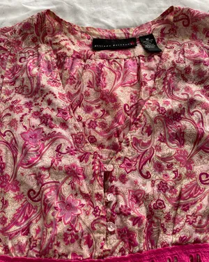 Floral Pink Beige Barbiecore High Waist Cotton Dress, size M thumbnail 6