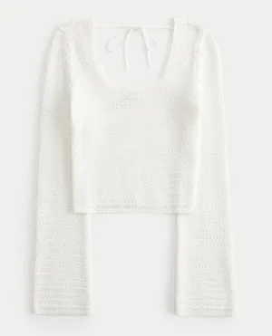 Hollister White Long Sleeve Crochet Top Size XS thumbnail 2