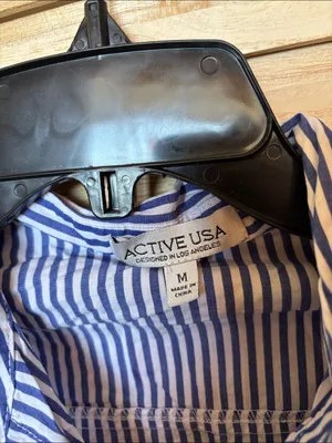Active USA Blue and White Striped Collared Shirt Medium thumbnail 3