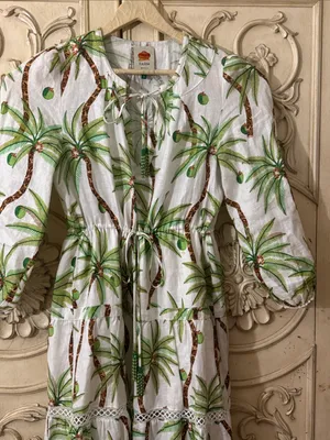 Farm Rio Bohemian Palm Tree Print Cotton Maxi Long Sleeve Dress Size Small thumbnail 5