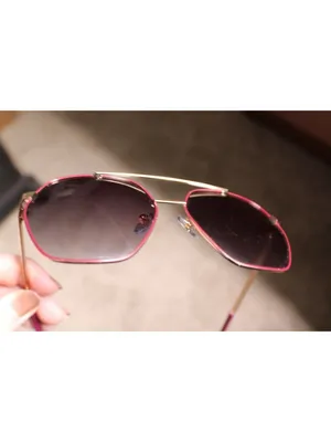 Foster Grant Sunglasses Gold Red Hexagon Frames Dark Gray Lenses Soft Case Vtg thumbnail 10