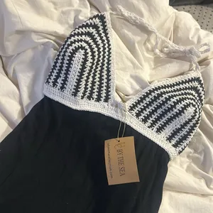 NWT By the Sea White Black Crochet Maxi Dress Size Medium thumbnail 2