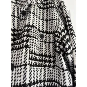 Express Womens Black White Houndstooth‎ Plaid Shacket Shirt Jacket Size M thumbnail 4