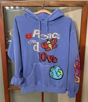 PacSun Blue Peace & Love Cartoon Graphic Retro Fleece Hoodie Size Small thumbnail 1