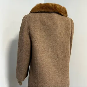 Vintage Double Breasted Wool Coat Real Fur Collar Camel Tan Textured 60s Retro‎ thumbnail 4