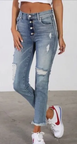 Revice Dream fit straight‎ leg raw hem high rise distressed jeans size 32 thumbnail 1