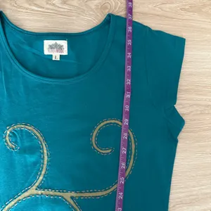 Adria Mode Large Tunic Dress Teal Organic Cotton Lagenlook Spring‎ Squiggly thumbnail 7