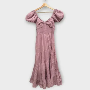 FREE PEOPLE Sundrenched Smocked Puff Sleeve Maxi Dress Size Medium thumbnail 3