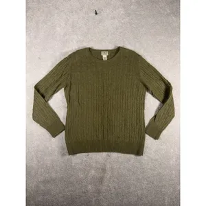 ll bean lambs wool cable knit sweater green womens large VTG thumbnail 2