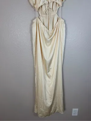 12th Tribe Cream Ivory Satin Cutout Maxi Dress Small thumbnail 4