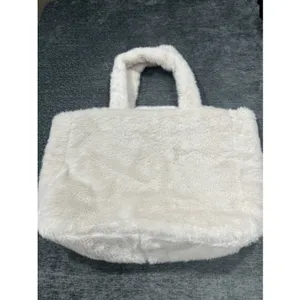 Victoria's Secret Faux Fur Tote Bag Cream Ivory‎ VS Logo NWT Soft Plush Handbag thumbnail 4