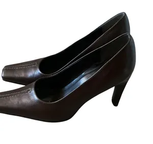 Vtg 90s Spanish leather by Sergio Zelcer pumps brown square toe heels shoes 6 thumbnail 1