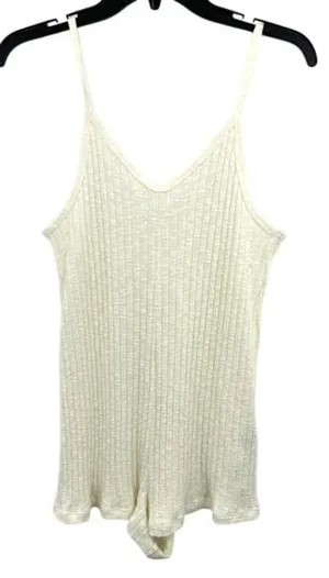 Roxy Ribbed Romper Cream Sleeveless V-Neck‎ Adjustable Straps Beach Casual Small thumbnail 1