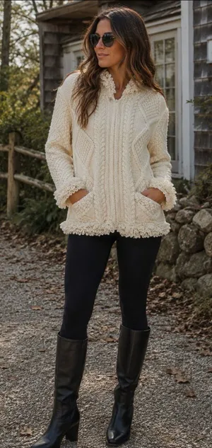 Textured 100% Wool Cream Cable Knit Cardigan Sweater NWOT thumbnail 1