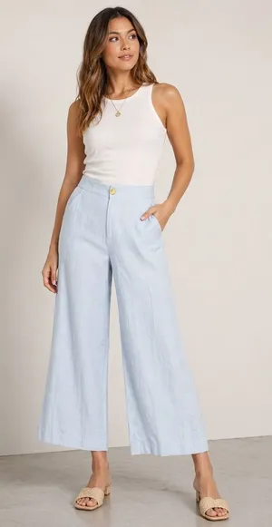 House of Harlow 1960 Linen‎ Blend Wide Leg Crop Pants thumbnail 1