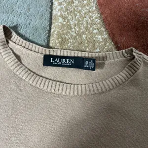 Lauren Ralph Lauren Puff Sleeve Crew Sweater Womens XS Tan Cotton Modal Knit thumbnail 4