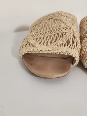 Schutz Cream Macrame Slide Sandals with Leather Sole Size 7 thumbnail 2