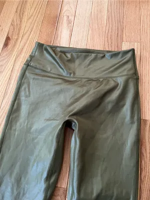 Fabletics Coated Leggings Medium Olive Green Motion 365 Faux Leather Gym Pilates thumbnail 2