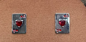 Ace of Hearts Playing Card Stud Earrings - Red thumbnail 1