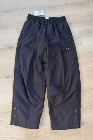 Cool Baggy Casual Nike Wide Leg Parachute Pants with Buttons in Black thumbnail 1