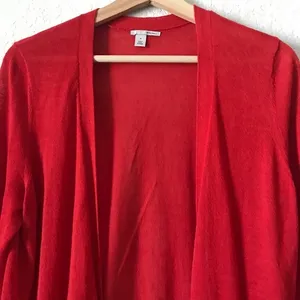 Halogen linen blend knit open front long cardigan size‎ M thumbnail 4