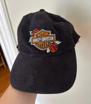 HARLEY DAVIDSON FLOWER HAT black FAUX-SUEDE relaxed dad cap pony tail thumbnail 1