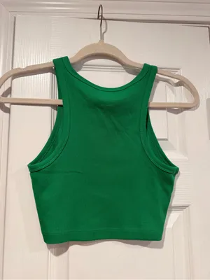 NWT Wild Fable Size S Green Ribbed High Neck Cropped Racerback Stretch Tank Top thumbnail 3