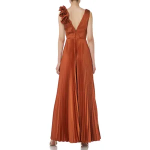 AMUR Aviva‎ Rosette One Shoulder Pleated Gown Copper Size 2 thumbnail 2