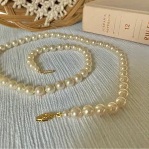 Champagne Pearl Necklace Vintage “Mairi” 25” Gold Marquise Fishhook JAPAN Classic thumbnail 8