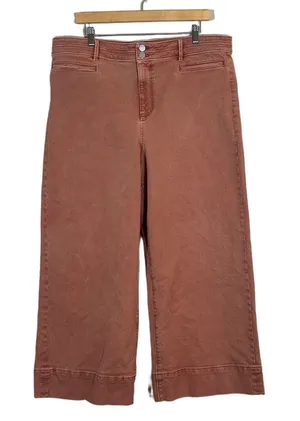 Ann Taylor The Wide Leg Solid Crop Pants Pink Terracotta Boho High Rise Size 16 thumbnail 1