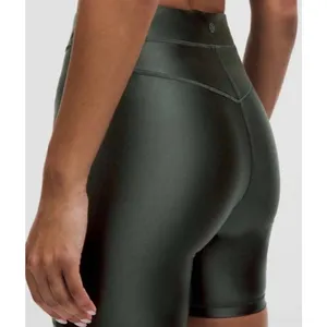 Lululemon Women's Forest Green Satin Shine Satiny Sheen High-Rise Biker Shorts 2 thumbnail 2
