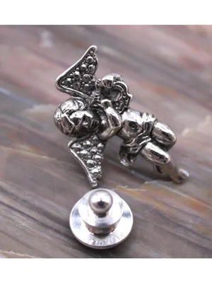 Vintage Silver Cherub Angel Lapel Hat Pin Brooch 1" Guardian Angel Gift Avon thumbnail 6