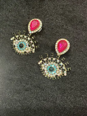 Exquisite Design Rhinestone Eye Earrings Pink thumbnail 4