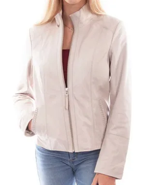 NWT Scully Beige 100% Leather Zip Front‎ Stand Up Collar Jacket Medium #WX13-15 thumbnail 1