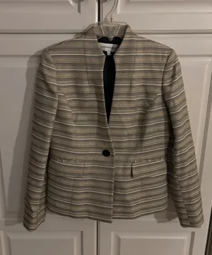Jones New York Suit Blazer Womens 6 Gold Black Striped‎ Metallic Textured Jacket thumbnail 1