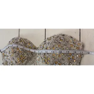 Mac Duggal Couture‎ Beaded Strapless Gown Womens 4 Champagne Lace Mermaid Formal thumbnail 8