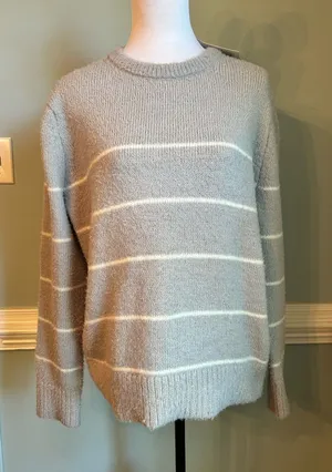 a new day Light Gray Crewneck Sweater with White Stripes thumbnail 1