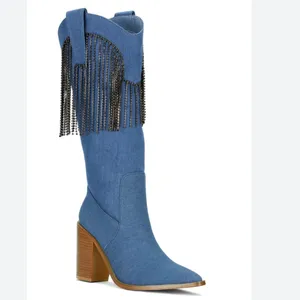 NEW Venus Cowgirl Embellished Fringe Blue Denim Boot SZ-9 Y2k Festive thumbnail 8