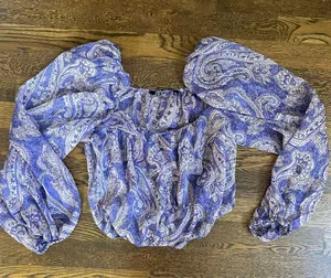 sheer Cropped Purple Blouse Size S thumbnail 1