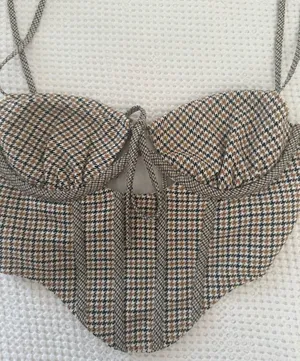 Princess Polly Plaid Corset Top Brown Bustier Crop thumbnail 2