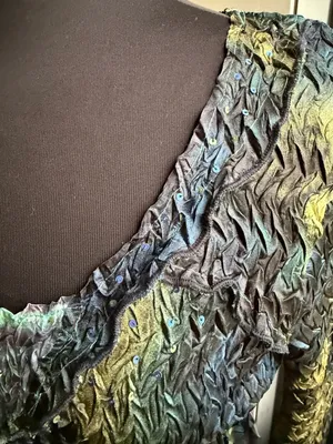Vintage Y2K Alberto Makali satin pleated rhinestone animal print top, size large thumbnail 7